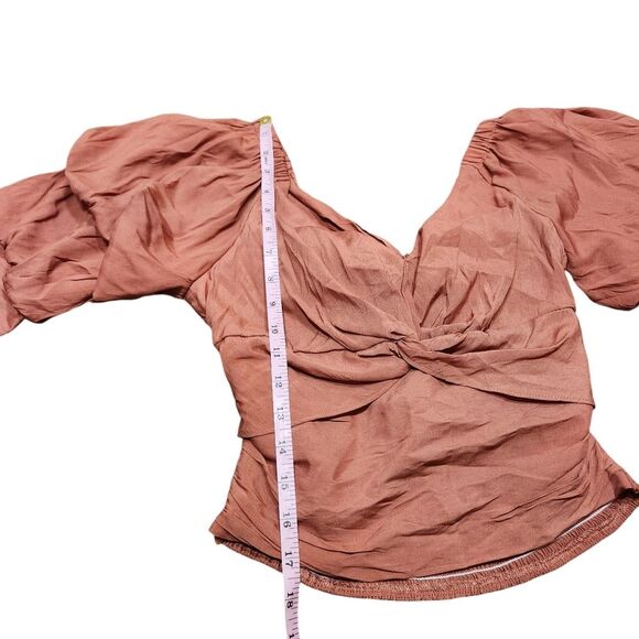Vestique Top Burnt Orange V Neck Puffed Sleeve Pleated Tie Back Fairy Corset S - Picture 12 of 16